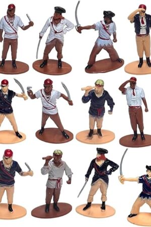 The Pirate Toy Miniature Figures Playset - 12 Pack (3") Assorted Weapons, Crewmates, Accessories, Caribbean Theme, Great Toy for Kids and Party Favor, (Pirate, 12 Pack)