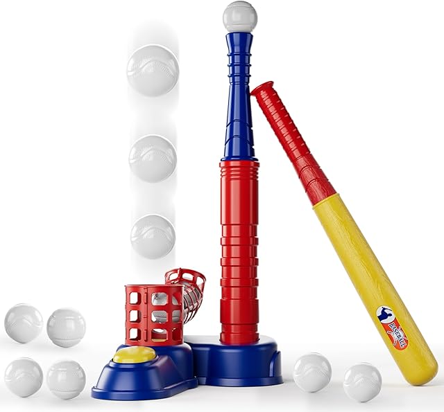 The EPPO T Ball Set for Kids Ages 3-12,Adjustable Batting Tee & Pitching Machine,10 Soft Baseballs for Boys & Girls
