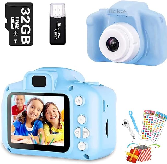 The Kids Camera, Children Digital Video Camera for Toddler, Christmas Birthday Gift for Boys and Girls, Toy Camera for 3-12 Year Old Kids with 32GB Card, Reader Card, Stickers-Blue