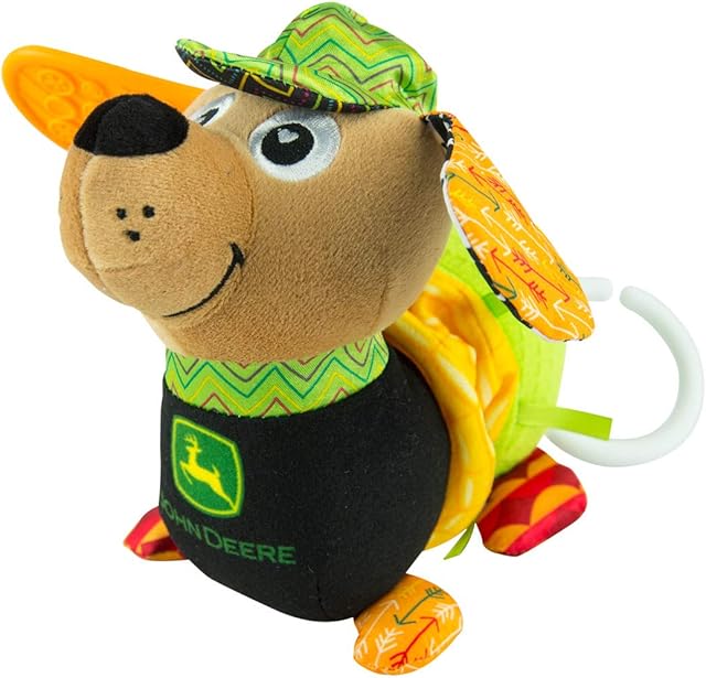 The Lamaze John Deere Corn E Dogg Car Seat and Stroller Toy - Soft Baby Hanging Toys - Baby Crinkle Toys with High Contrast Colors - Baby Travel Toys Ages 0 Months and Up