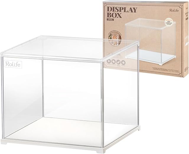 The Rolife Dust Cover for Miniature House Building Sets Dsplay Case, Stackable Acrylic Display Box for Collectibles Storage Box with Door Dustproof Prevention (10.6x8.6x8.5inch)