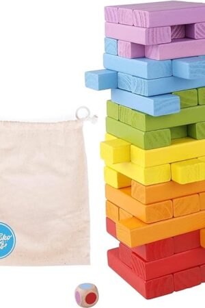 The Pidoko Kids Wooden Stacking Building Blocks (49 Pcs) - Colorful Tumbling Blocks Board Games for Family Game Night - Montessori Toys Gifts, Includes Storage Bag