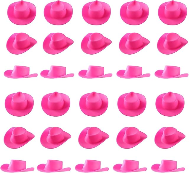 The Cayway Cute Miniature Hat, 30 PCS Pink Plastic Mini Hats Plastic Cute Doll Hats Decoration Accessories for Party, Doll Dress Up, Cake Topper, Mini Garden Decor