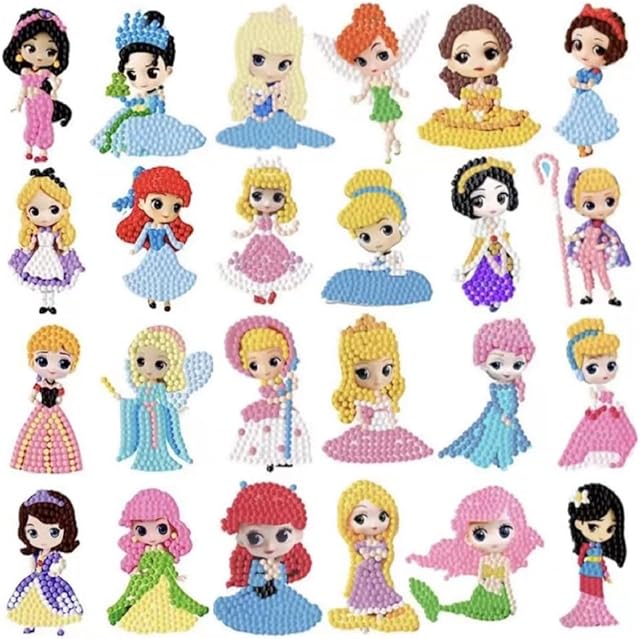 The Diamond Art Kits for Kids, Arts and Crafts for Kids Ages 4-8,Craft Kits for Ages 8-12, Mosaics Bead Art,Painting Kits,24PCS Princess Gem Art Kits Best Gifts for Grils Boy Birthday