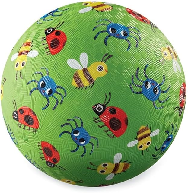 The Crocodile Creek Playground Ball - Durable Rubber Ball for Kids Ages 3 and Up - Bouncy Inflatable Ball for Kickball, Indoor Games, and Outdoor Sports - PVC-Free - Bugs and Spiders - 5-inch Diameter