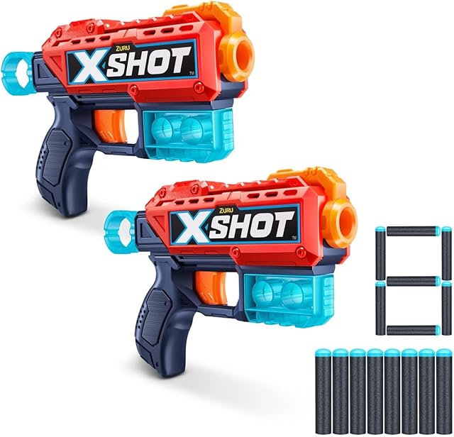The XSHOT Excel Double Kickback (6 Shooting Targets + 8 Darts) Blaster Combo Pack by ZURU, XSHOT Red Foam Dart Blaster, Toy Blaster, Compact, Toys for Kids, Teens, Adults (Red)