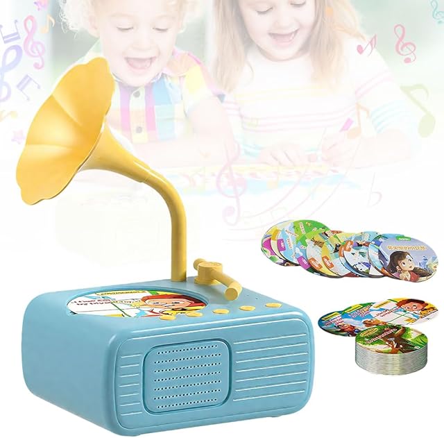 The Kids Phonograph with 96 Cards, 2025 New Early Education Phonograph Story Machine, Upgrade Toddler Music Player Storytelling Toy Kids Phonograph Record Player Toy for Boys and Girls (Blue)