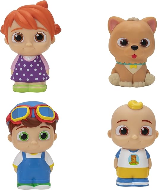 The CoComelon 4 Figure Pack - JJ & Family Figure Set - Family and Friends - Includes JJ, YoYo, Tomtom, and Bingo The Dog - Toys for Kids, Infants and Preschoolers