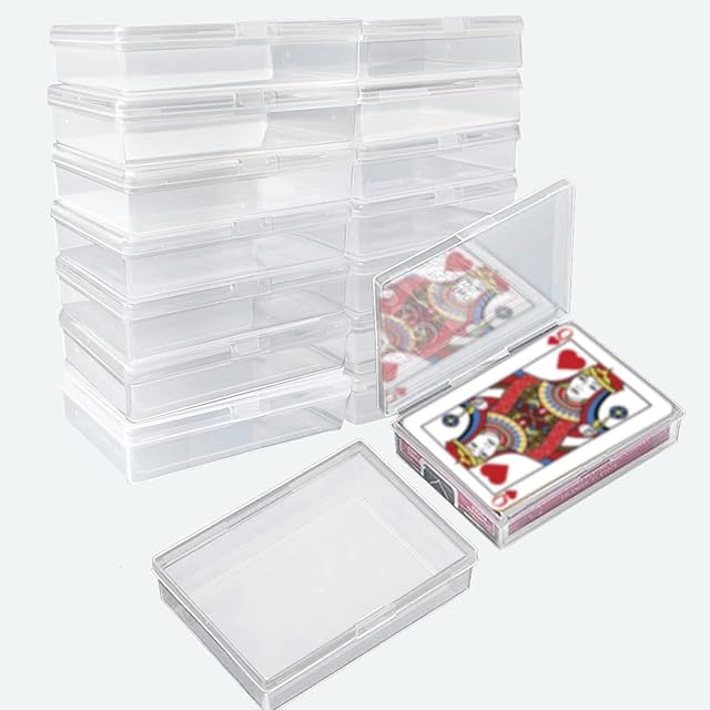 The Playing Card Deck Box, 16 pcs Plastic Empty Trading Card Case Holder, 3.8 x 2.7 x 0.8 Inch Clear Card Storage Organizer Containers Snap Closed for Bank Card Business Card Game Card Craft