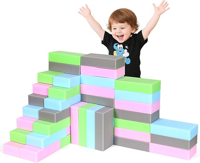 The Foam Building Blocks for Toddlers Soft Stacking Block Set for Kids, Colorful Foam Bricks for Sensory Play, Protective Gymnastics Blocks - 8" x 4" x 2"