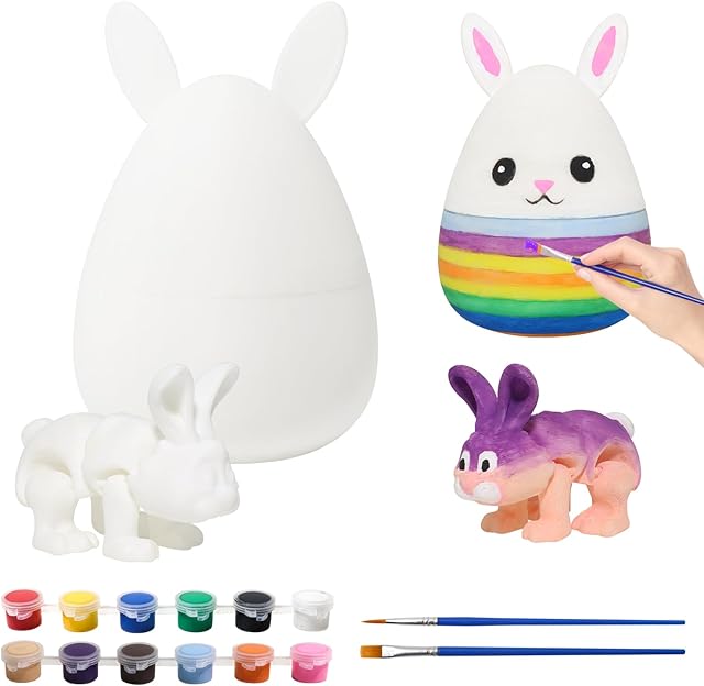 The Easter Paint Toy Your Own Kit, DIY 3D Egg and Bunny Pose Model Arts Painting Toy Art & Craft Set for DIY Gifts for Kid Age, Painting Toys for Kids, Painting Kits for Girls Boys Kid Age (1PCS)