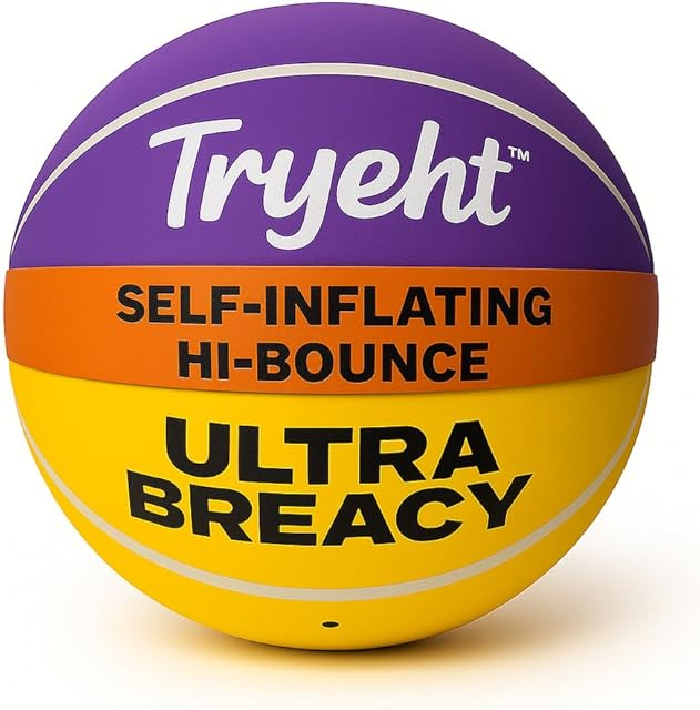 The Breacy Mini Basketball 5? – Self-Inflating, No Pump Needed, Hi-Bounce Rubber, PupleYellow, Indoor Mini Hoop & Outdoor Play