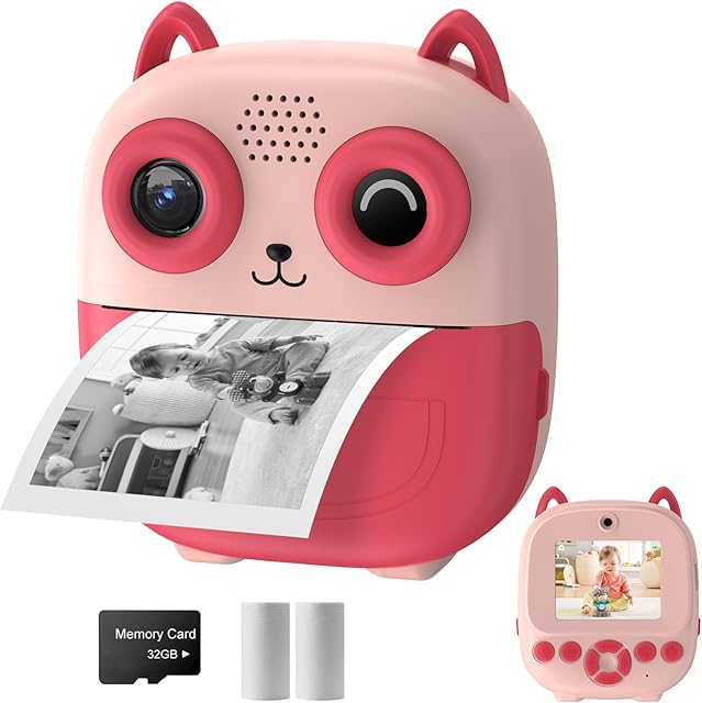 The Kids Camera Instant Print, Multifunctional Toddler Camera with Photo Printing Instantly, 2.4 Inch HD Screen Digital Camera for Kids,Christmas Birthday Gifts for 3-12 Year Old Girls(Pink)
