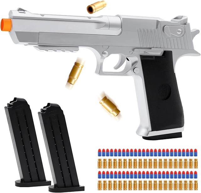 The Toy Pistol Guns Toys for 8 9 10 11 12 13+ Year Old Boys Kids, Sports & Outdoor Play Toys Gun with Soft Bullet & Shell Ejecting, Silver Fidget Toy Guns for Boys 8-12, Kids Gifts for Birthday