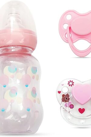 The Pink Style Pacifier and Bottle 2 Piece Set Safest Reborn Baby Doll Accessories（Comes with an Extra Pink Magnetic Pacifier）