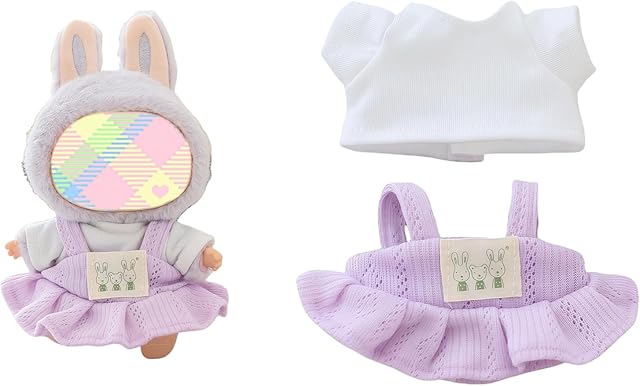 The Clothes for Dolls Accessories (No Doll), Kawaii Shirt Skirt Outfit Set 2 Pieces for 15cm 17cm Doll Suit, Stylish Dress Up Doll Clothing Set Replacement Purple