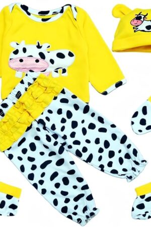 The Reborn Baby Dolls Clothes 20 inch Outfit Accessories Yellow Cow 5pcs Set for 17-23 Inch Reborn Doll Newborn Girl&Boy Clothing Set?Super Cute Yellow Cow 5pcs Set 】