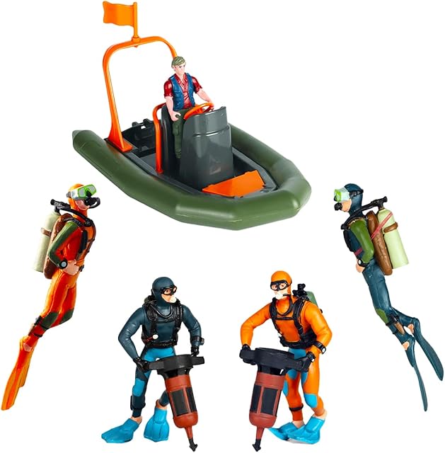 The Hiawbon People Models Underwater Swimmers Action Figures Realistic Divers Figurines Plastic Speed Boat Model,Set of 6