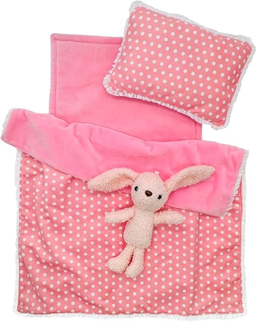 The Baby Doll Accessories Bedding Set Soft Blanket Mattress Pillow Dolls Playset Fits 16-18 Inches American Doll Furniture Toy Girls and Boys (Pink)