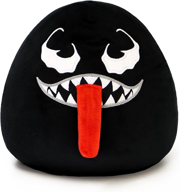 The Venom Plush Toy with Elastic Tongue – 8 inch Soft Venom Stuffed Pillow for Boys and Girls, for Fans (Black-A)