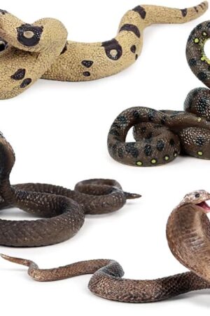 The Realistic Wild Life Jungle Animal Action Figures Model Playset Fake Snake Model Party Favors Supplies Cake Toppers Set Toys for Boys Girls Kid (4 PCS)