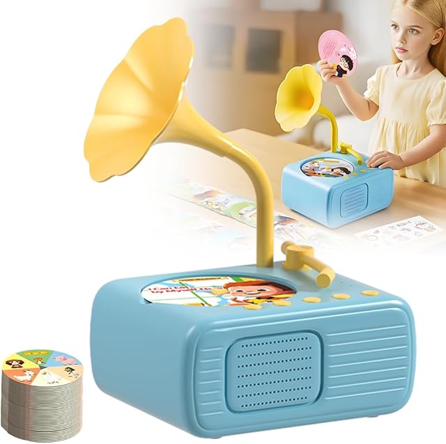 The Kids Phonograph with 99 Cards, 2025 New Early Education Phonograph Story Machine, Upgrade Toddler Music Player Storytelling Toy Kids Phonograph Record Player Toy (Blue)