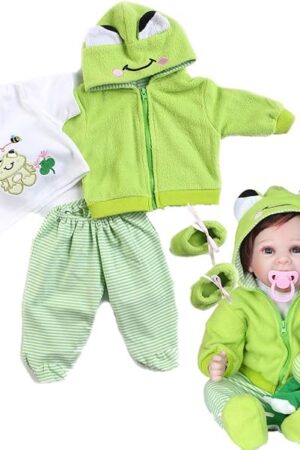 The Reborn Baby Girl Boy Dolls Clothes 22 inch 4 pcs Sets Green Frog Outfit Fit 20-22" Newborn Dolls Clothes Accessories