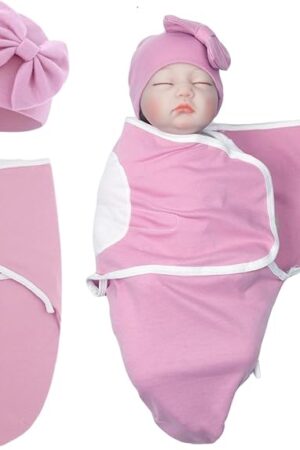 The Reborn Baby Dolls Clothes Accessories Outfit Pink Swaddle Blanket & Hat 2 Pcs Set for 17-22 Inch Reborn Doll Newborn Baby Girl