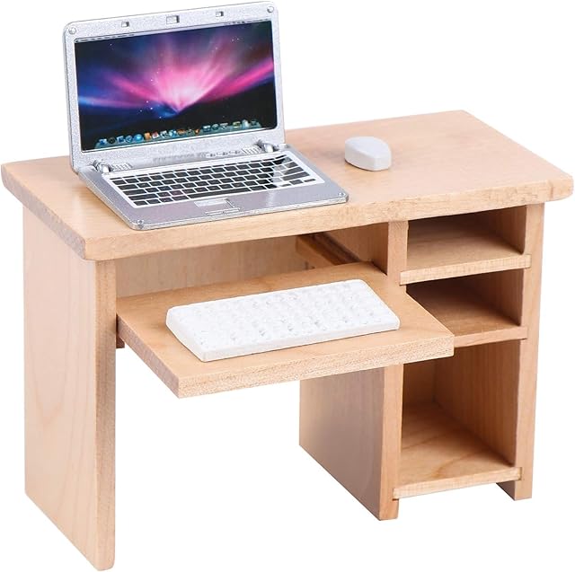 The Dollhouse Miniature Laptop Computer and Office Table Doll House Simulation Notebook Accessories for Doll 1/6 1/12 Miniatures Pretend Play