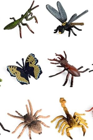 The RCOMG 12 PCS Small Realistic Insects Figures Toys, Plastic Wildlife Animal Fake Bug Toys Halloween Party Favor School Project Bug Figurines Set for Kids Toddlers