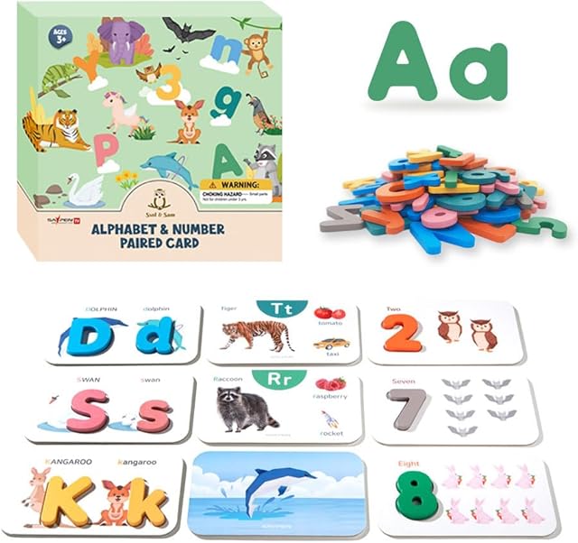 The Alphabet Flash Cards for Kids Ages 3-8, Toddler Montessori Education With Interactive Wooden Letters, ABC Matching Game for Learning to Read & Count
