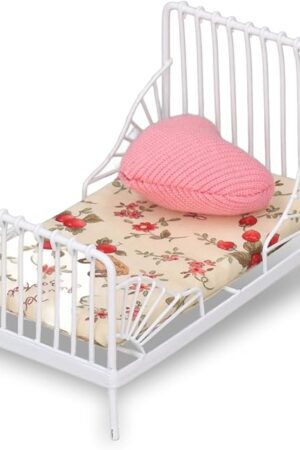 The RiToEasysports 1/12 Dollhouse Metal Bed,Doll House Miniature Bed Furniture with Pillow for Dollhouse Bedroom (Floral Pattern)