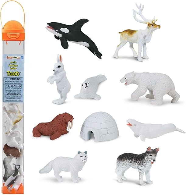 The Safari Ltd Arctic TOOB With 10 Fun Figurines, Including A Harp Seal, Husky, Caribou, Arctic Rabbit, Killer Whale, Walrus, Arctic Fox, Beluga Whale, Igloo, And Polar Bear – For Ages 3 and Up