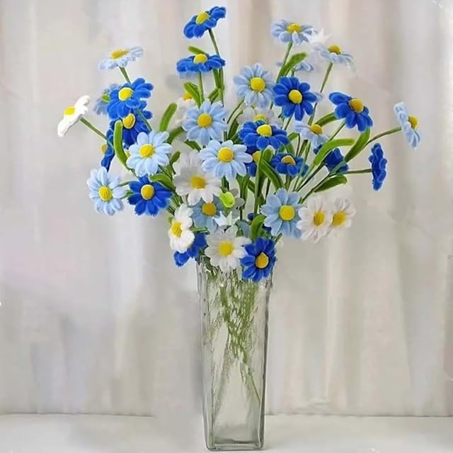 The Getrelax DIY Pipe Cleaner Daisy Kit Create Beautiful Home Decor Perfect for Stress Relief Crafting Fun Chenille Stems for DIY Arts Crafts Project (Blue)