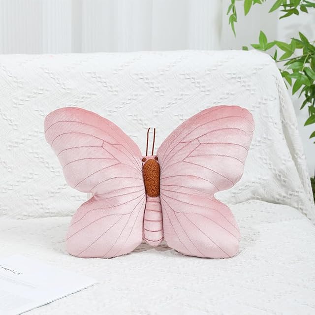 The Butterfly Shaped Throw Pillow, Soft Butterfly Stuffed Seat Cushion Pad,Plush Pillow Velvet Decorative Animal Pillow for Couch Living Room Bed (All Pink)