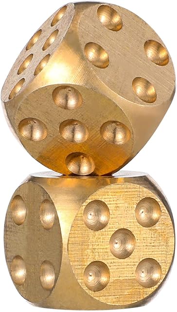 The ARTIBETTER RPG Dice 2 Pcs Metal Dices Brass Poker Party Game Toy for Tables Board Game Poker Party Role Playing s Golden Role Playing