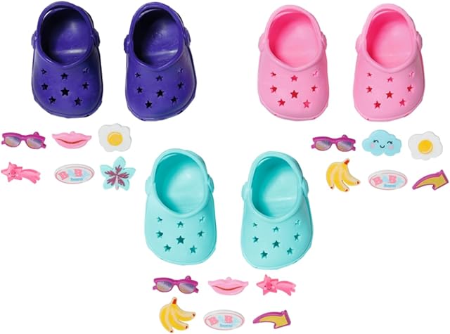 The BABY born Zapf Creation Shoes with Pins, One Pair of Colourful Doll Clogs with Accessories for 43 cm Dolls, Colour Not Selectable