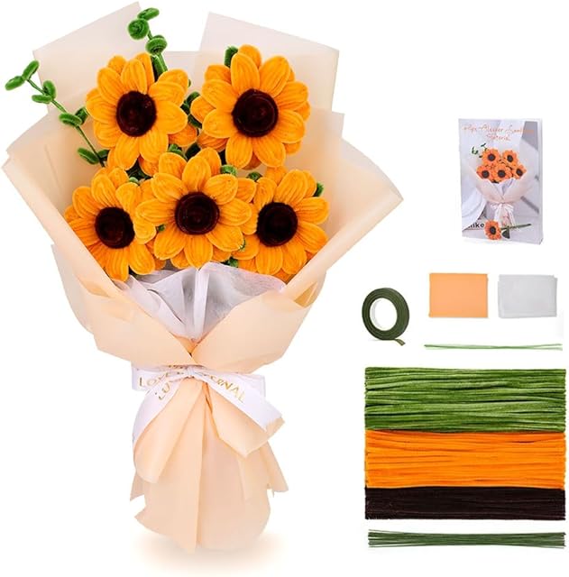 The Siticoto 260 Pcs Pipe Cleaners Craft, Pipe Cleaner Flowers Craft kit for DIY Sunflower Bouquet with Floral Wires Gardening Tape Ribbon Step-by-Step Video Tutorials for Wedding Birthday Gift