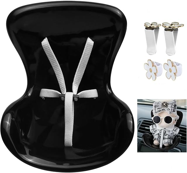 The Doll Car Seat for Dolls 10-17cm Carseat and Daisy Flower Air Vent Clip Car Decoration Chair with Air Vent Clip Plastic Decorations Accessories for Fans Dolls Collectors Display