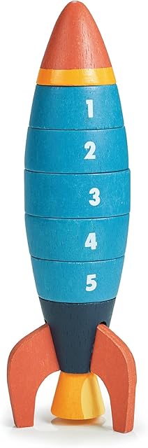 The Mentari Toys - Stacking and Counting Rocket - 10pcs Space-Themed Ring Stacker Toddler Toy - Wooden Stacking Rings - Boost Fine Motor Skills and Early Counting Skills - Toddler Educational Toy - Age 3+