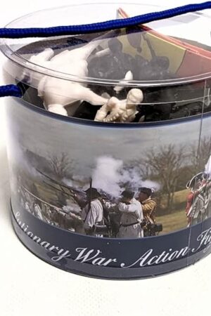 The Revolutionary War Toy Soldier Tub 33 Piece Set with George Washington, Lafayette, British, Hessian and Continental Infantry, Cannon, Mortar