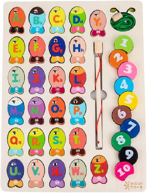 The Kids Magnetic Wooden Fishing Game Alphabet Fish Catching Counting Games Numbers and Letters Learn Puzzles Children Math Language Education Toys