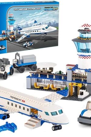 The QLT QIAOLETONG City Airplane Station Building Kits Toys,STEM Building Sets for Kids, with Helicopter/Airport/Passenger/Lorry Truck/Car, Best Gift for 6-12 Boys Girls (582 Pieces)
