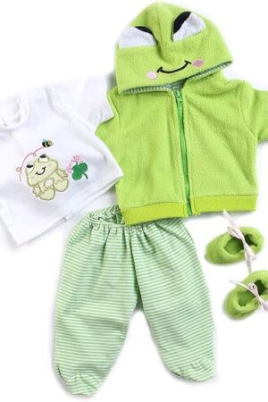 The Reborn Baby Dolls Clothes Green Suit for 20-22inch Reborn Doll Baby Boy Clothing with Lovely Frog Patterns