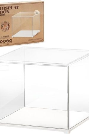 The ROBOTIME Clear Acrylic Display Case Dustproof Box Stand with White Base, Dust Cover Display Case for Assemble Countertop Cube Organizer Stand Storage Boxes（11.3x9.3x9.6inch）