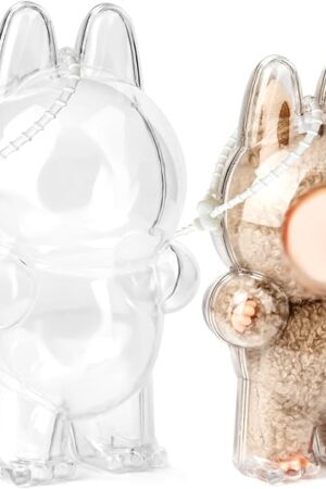 The Protective case for labubu，Crystal-Clear Hard Display Box Acrylic Case Cover Accessories with Keychain for Shelf and Outdoor Showcase (Doll Not Included) (Standing)