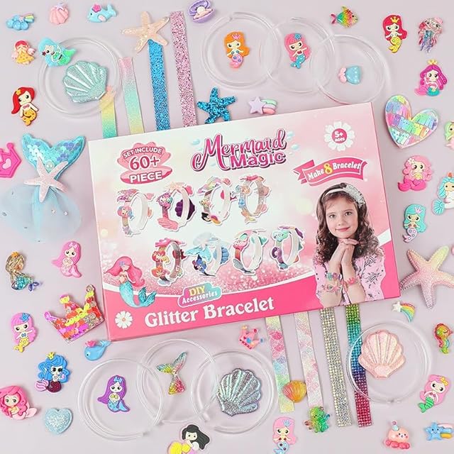 The DIY Mermaid Craft Kit Wristband Making for Girls 5+ |DIY Create Your Own Beautiful Handicrafts with 60+ Accessories- Birthday Gifts & Arts Projects