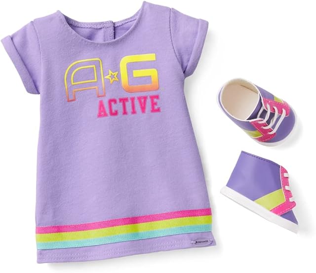 The American Girl Truly Me 18-inch Doll Show Your Sporty Side Outfit with Printed T-shirt Dress and Sneakers, For Ages 6+