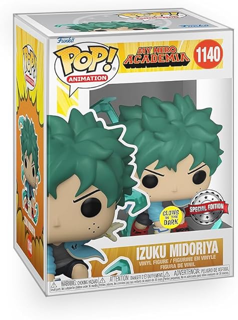 The Anime: My Hero Academia - Deku Izuku Midoriya Powering Up (Glows in The Dark) Exclusive Vinyl Figure Bundle with Compatible Funko Pop Box Protector