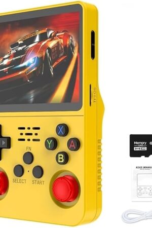 The R36S Handheld Arcade Console - Built-in 20,000 Games & 64G, 3.5 Inch IPS Screen, Open Source System, Classic Emulator (Yellow)